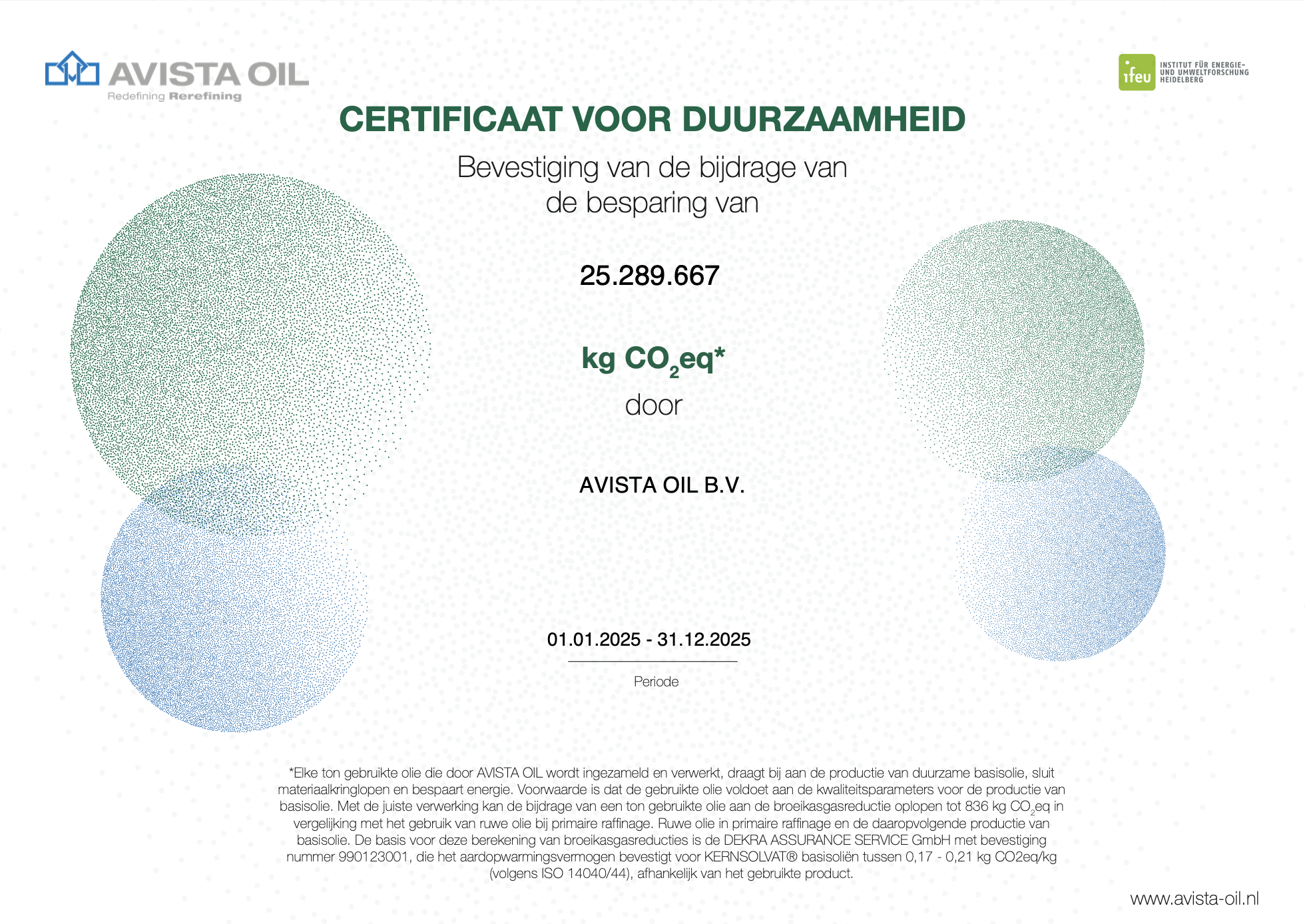 AVISTA OIL B.V. - Certificaat van Duurzaamheid